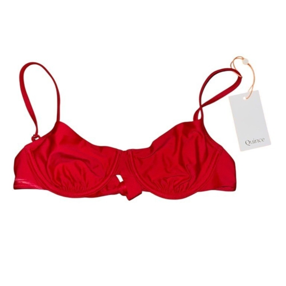 Quince Bikini Top Womens Size S Red Underwire Balconette Adjustable Straps swim